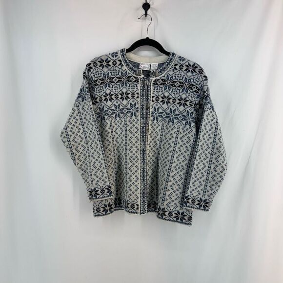 Hasting & Smith Women's Fair Isle Nordic Cardigan Snowflake Wool Sweater Small - Picture 6 of 8